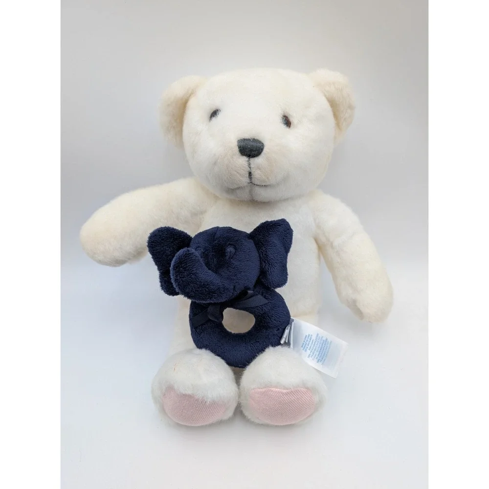 Ralph Lauren Romance Bear Plush White 14 Inch Elephant Rattle Lot Stuffed Animal